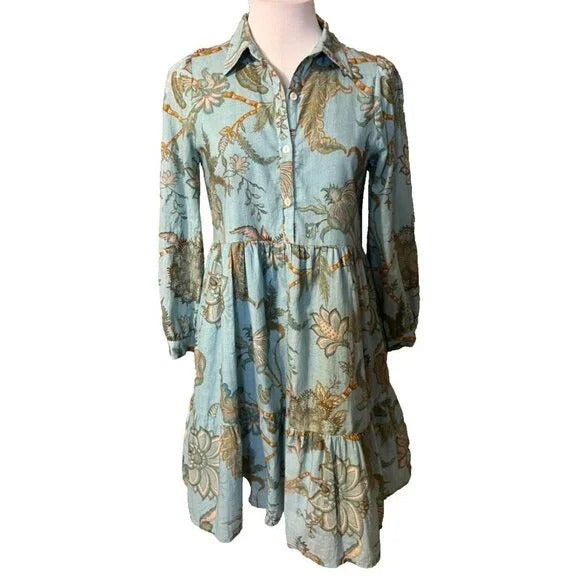 Women's Boho Floral Button Down Mini Dress - Vintage Botanical Flowy Dress