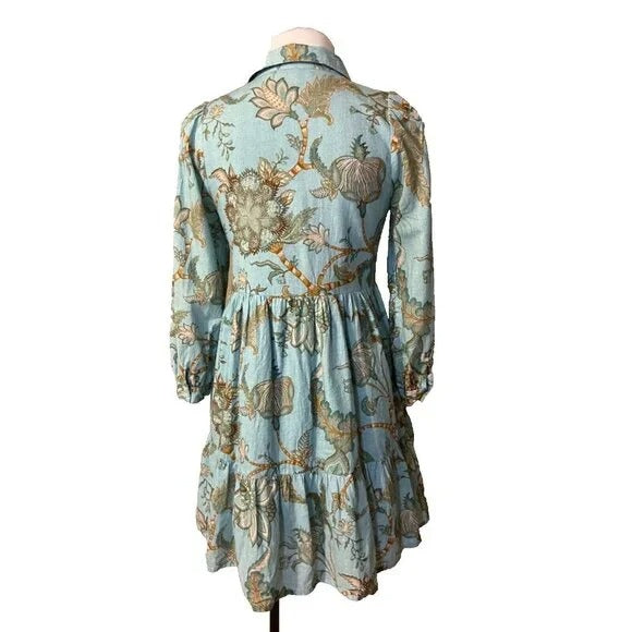 Women's Boho Floral Button Down Mini Dress - Vintage Botanical Flowy Dress