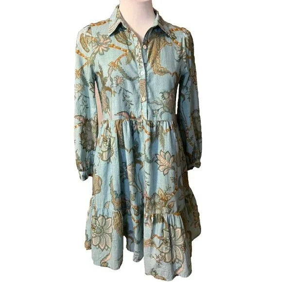Women's Boho Floral Button Down Mini Dress - Vintage Botanical Flowy Dress